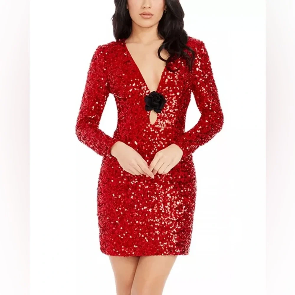 NWT Dress the Population Tula Long Sleeve Mini Dress Sz M - Picture 1 of 8